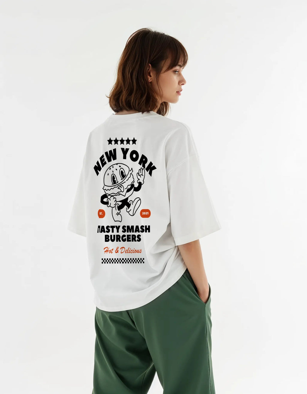 New York Burger Tee- White | Quick-Dry Cooling T-shirt