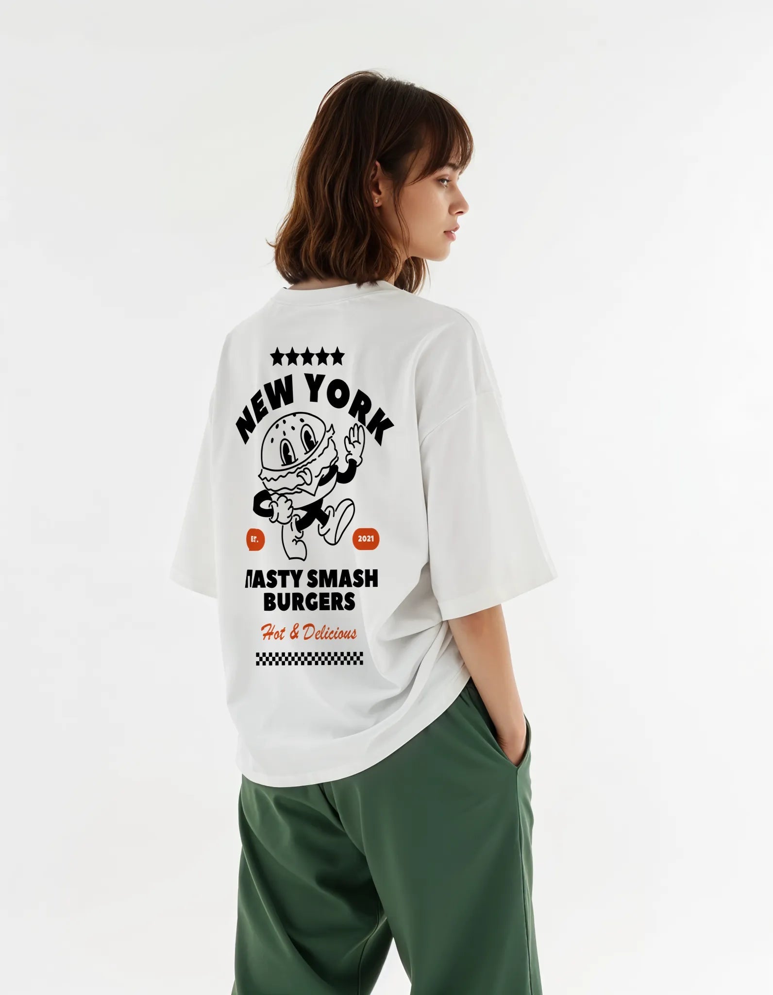 New York Burger Tee- White | Quick-Dry Cooling T-shirt