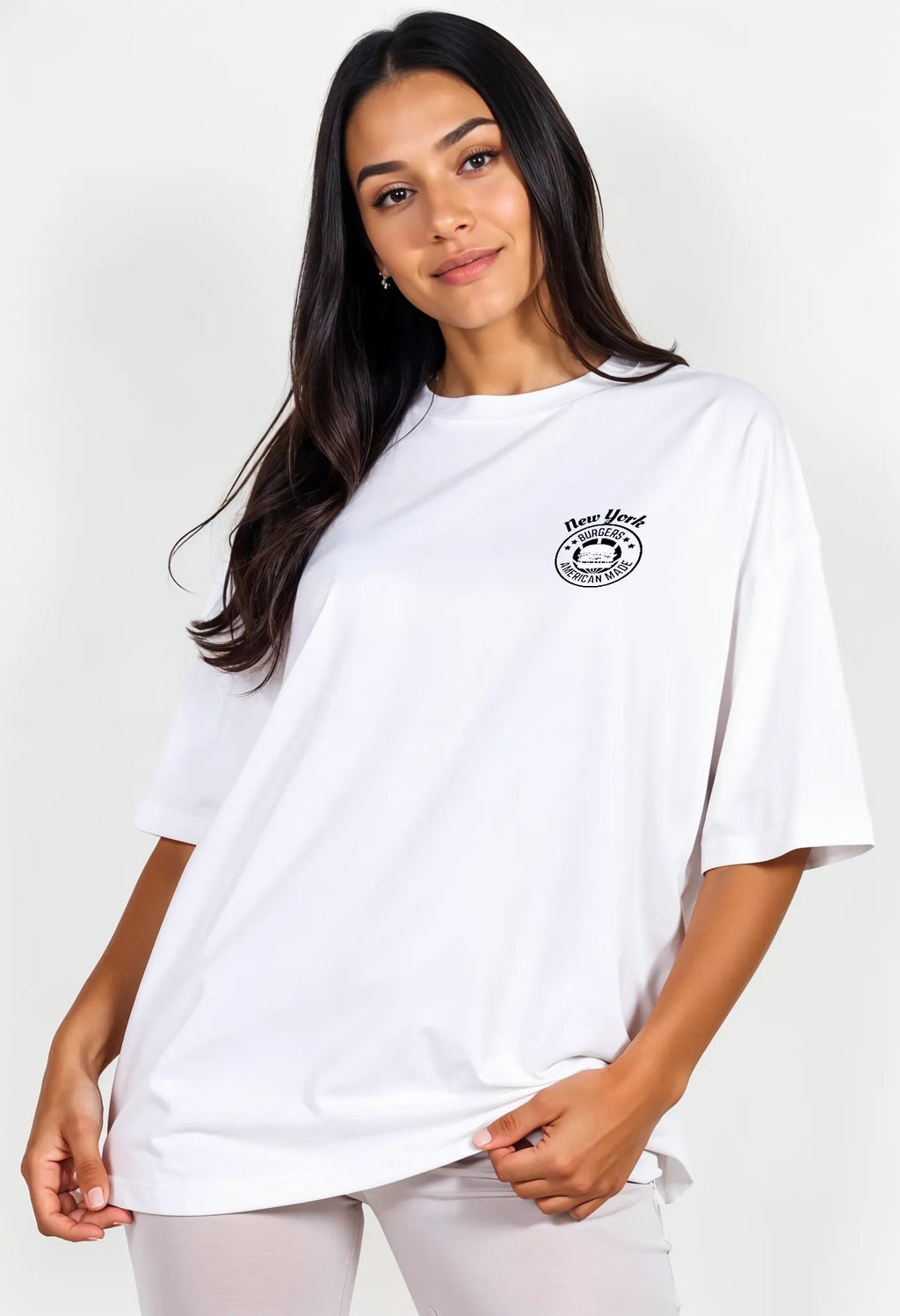 New York Burger Tee- White | Quick-Dry Cooling T-shirt